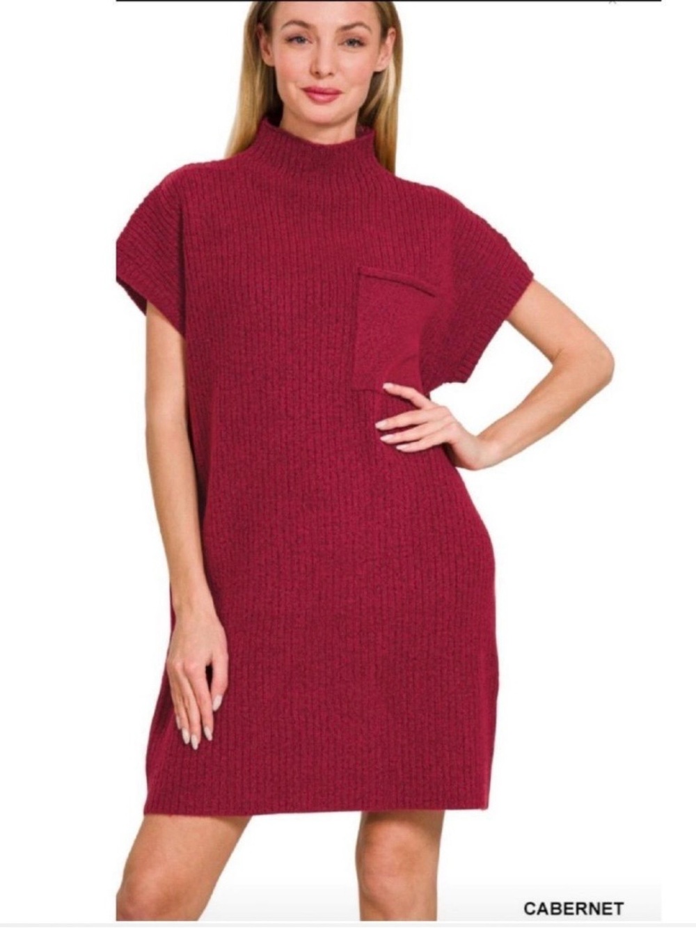 Zenana Cabernet Knit Ribbed Sweater Dress